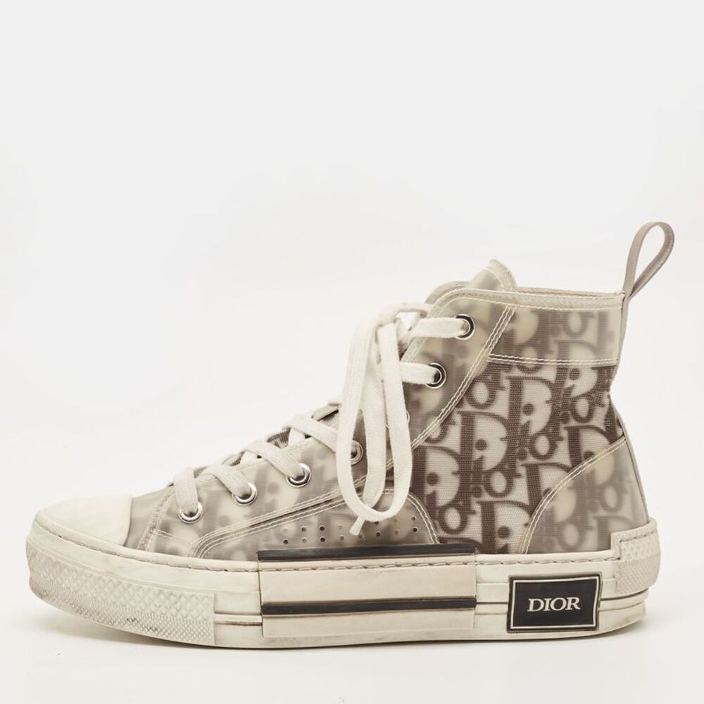 Dior B23 Size 36 Grey Oblique Mesh And Rubber High Top Sneakers